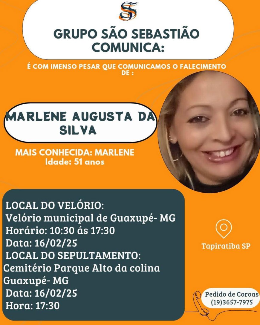 Nota de Falecimento - Marlene Augusta da Silva, aos 51 anos