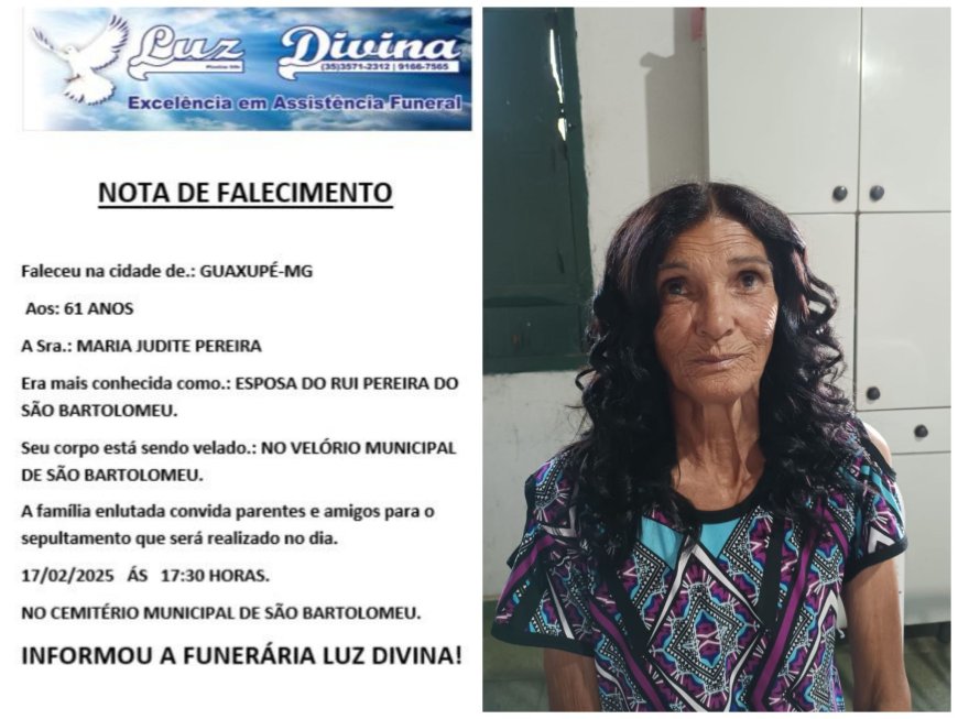 Nota de Falecimento - Maria Judite Pereira, aos 61 anos