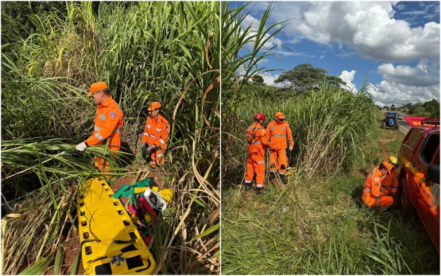 Mãe e filha são resgatadas após carro cair em vala na MGC-491