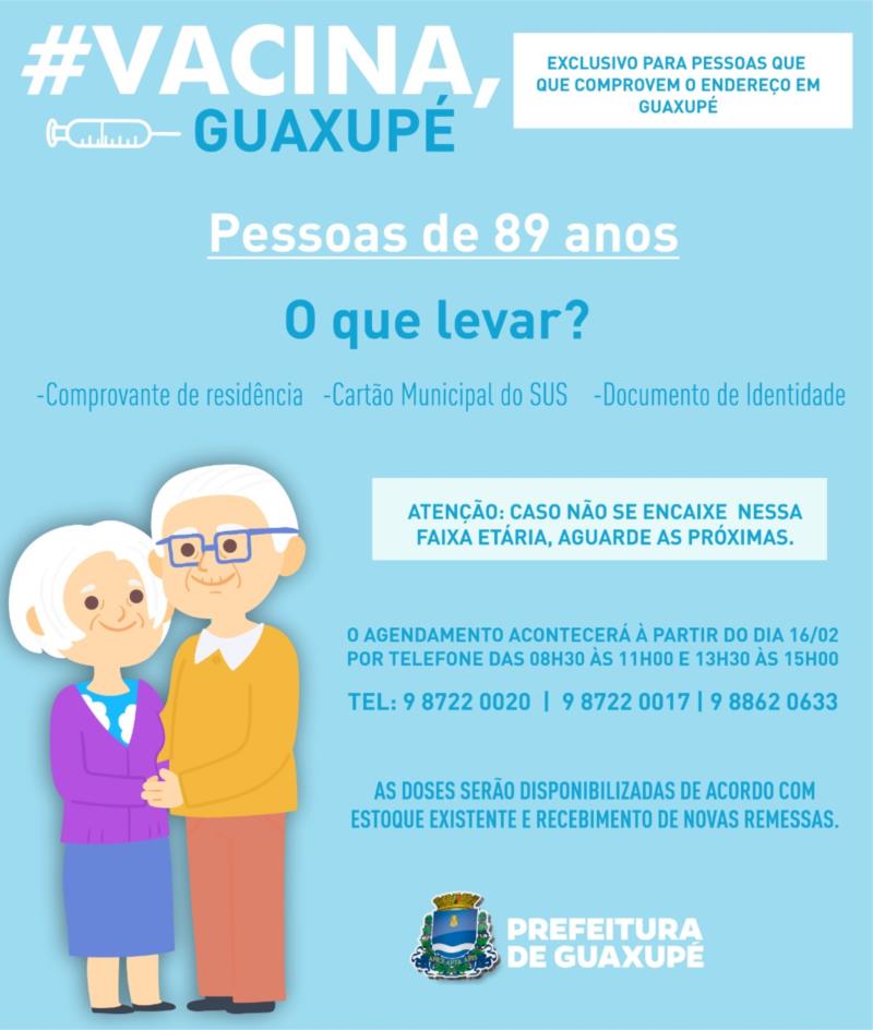 Prefeitura de Guaxupé inicia o agendamento para vacinação de idosos com 89 anos