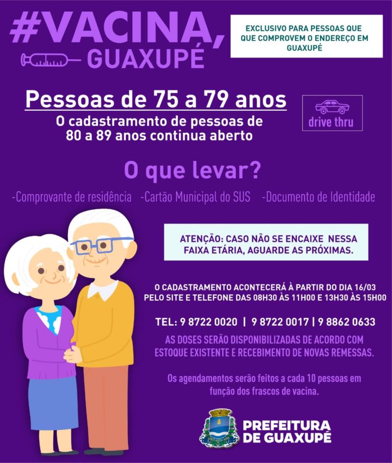 Idosos de 75 a 79 anos já podem se cadastrar para receber a vacina contra a Covid-19 em Guaxupé