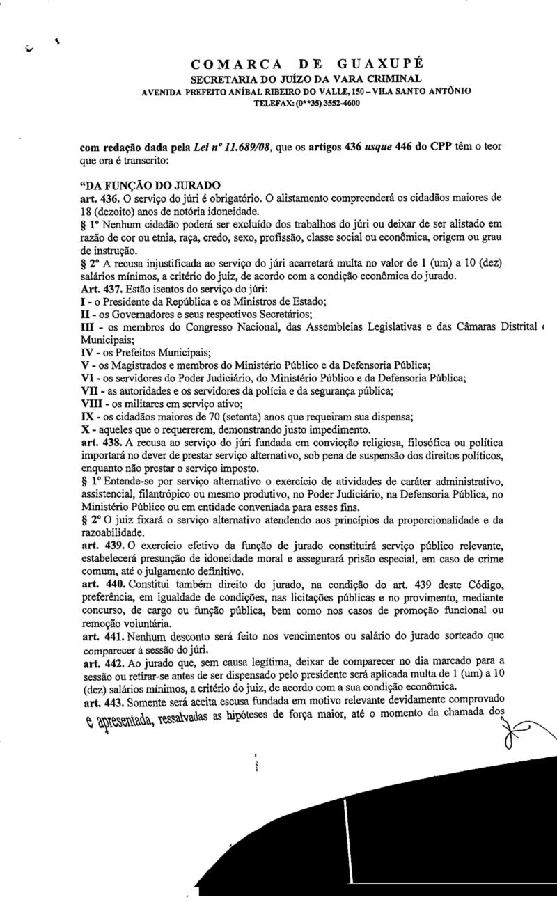 Pauta de Julgamento e Edital de Convocação de Júri em Guaxupé