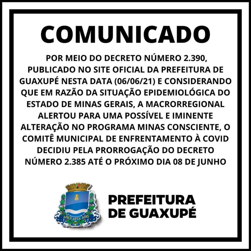 Prefeitura de Guaxupé prorroga Decreto até terça-feira, dia 8