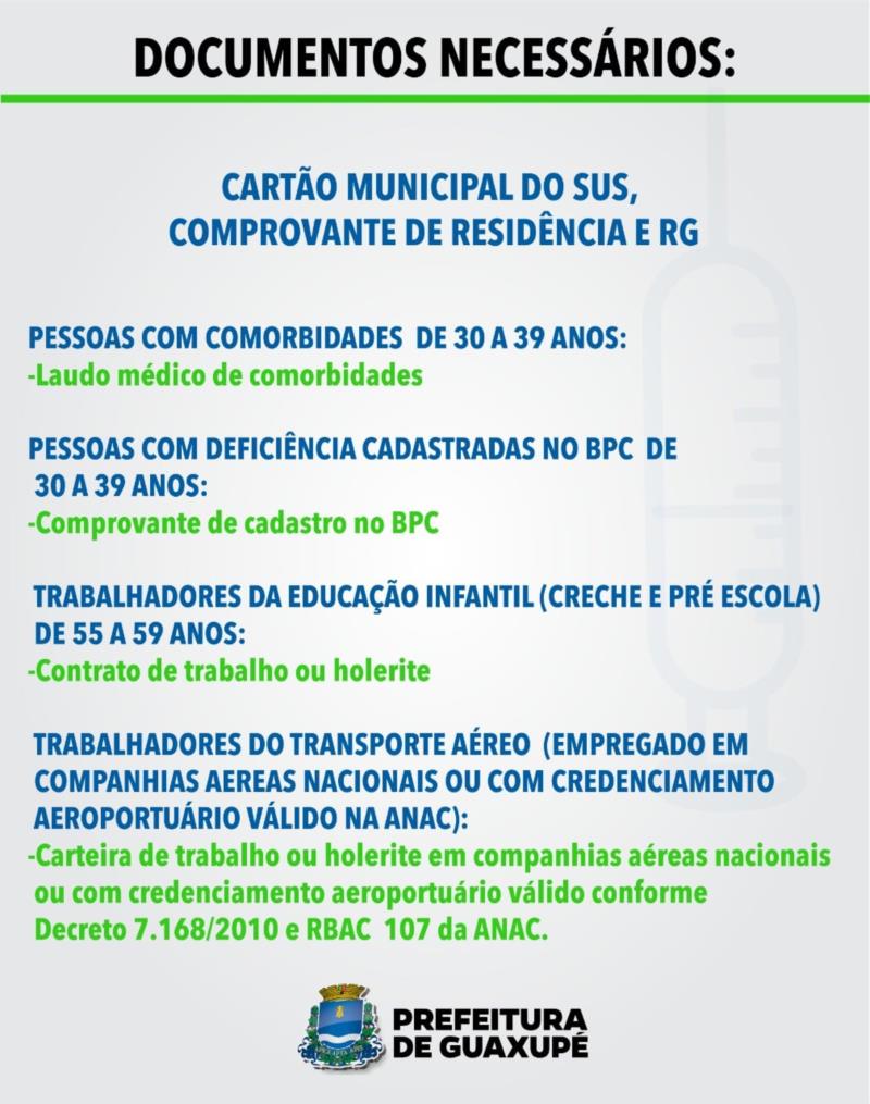 Prefeitura de Guaxupé inicia cadastramento para novos grupos de vacinação contra a Covid-19