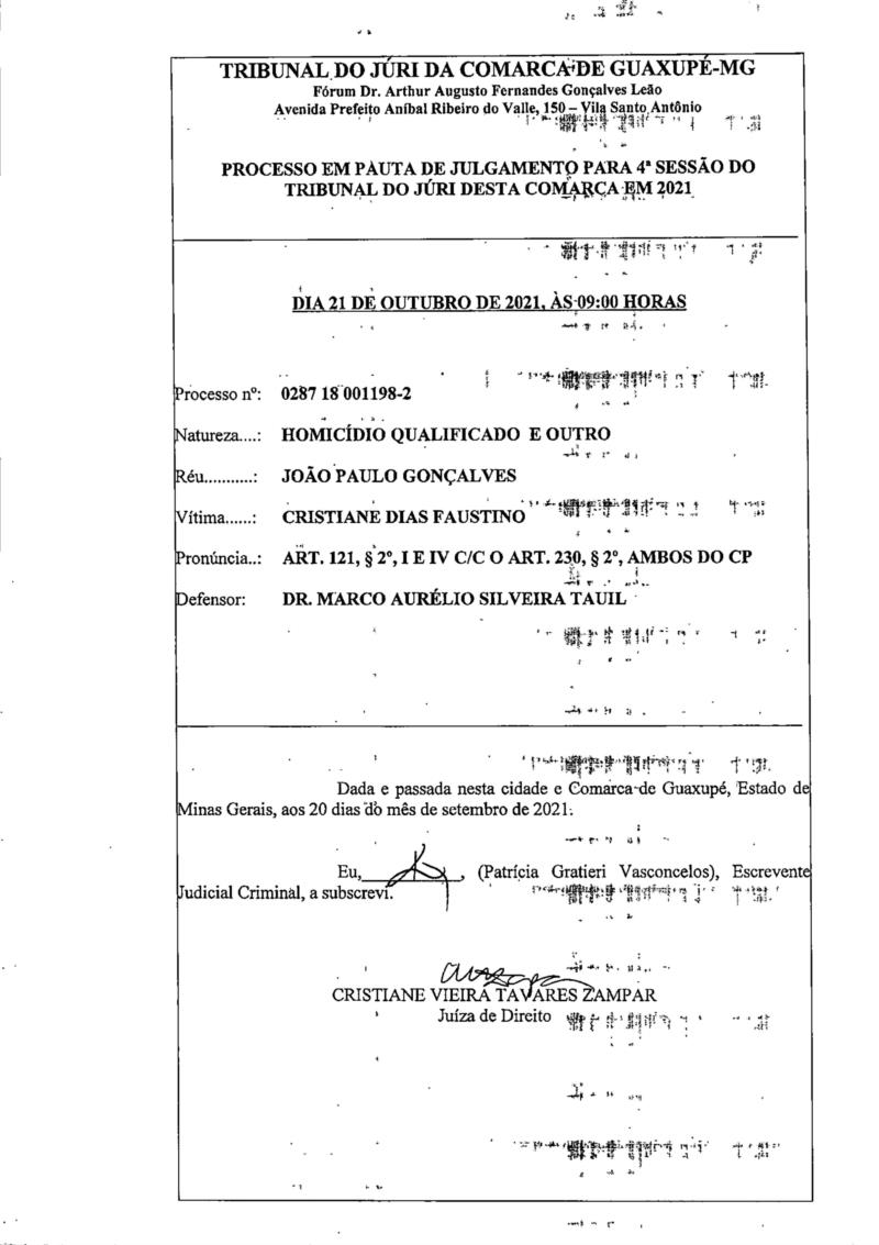 Pauta de julgamento e Edital de Convocação de Júri em Guaxupé