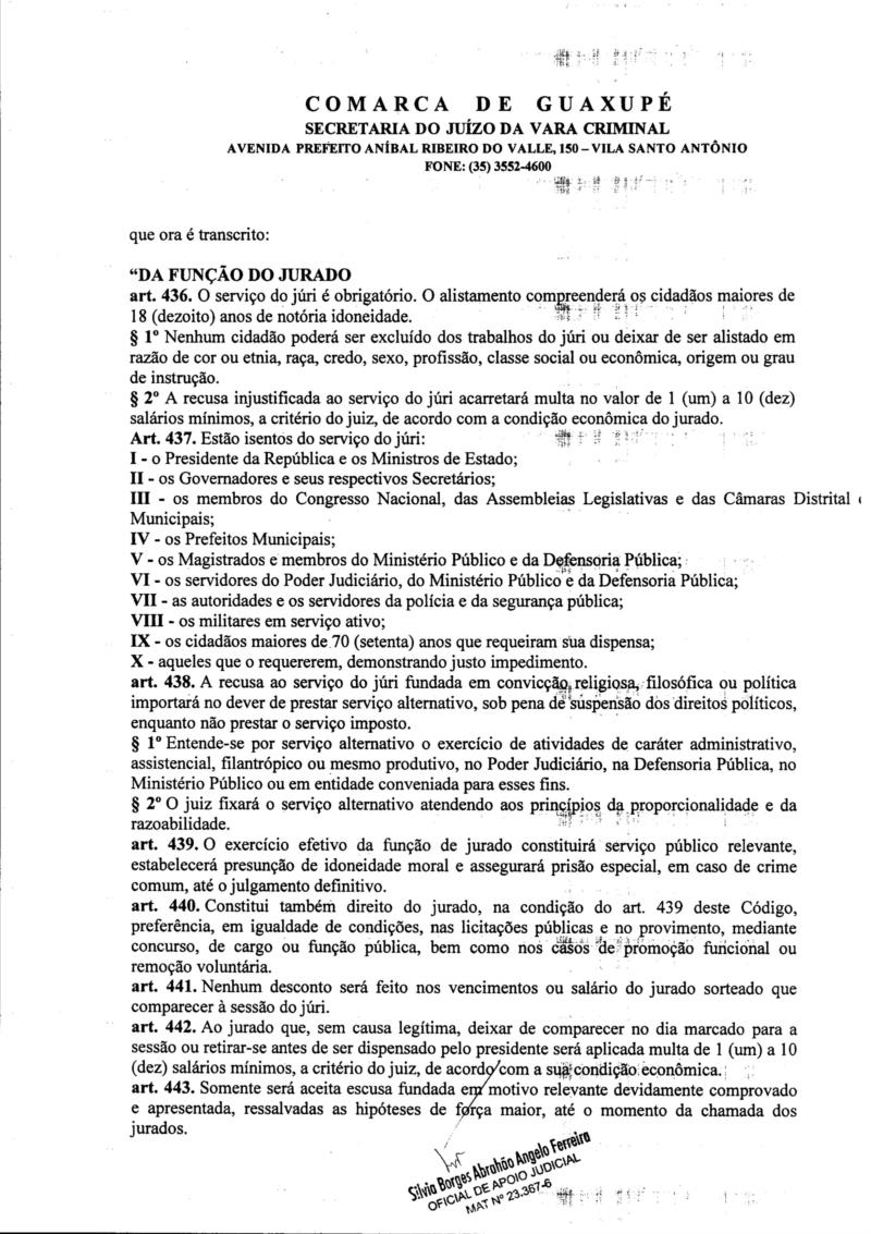 Pauta de julgamento e Edital de Convocação de Júri em Guaxupé no dia 5 de novembro