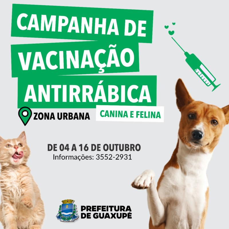 Vacinação antirrábica na zona urbana de Guaxupé tem início nesta segunda-feira, 4 de outubro