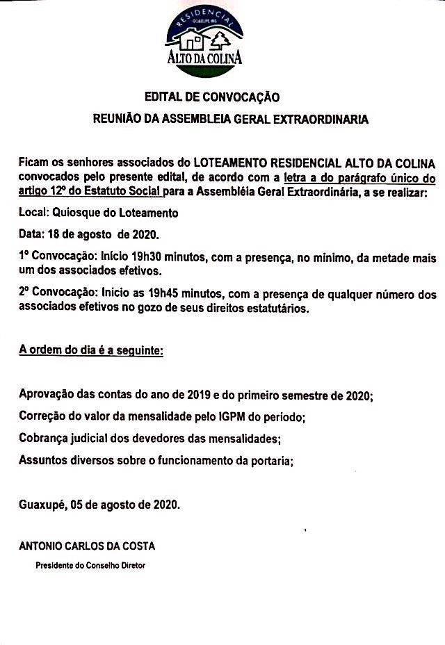 Edital de Convocação Residencial Alto da Colina