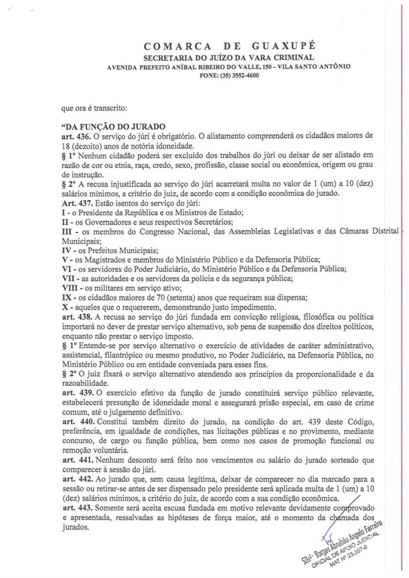 Comarca de Guaxupé publica Julgamento e Edital de Convocação de Júri, a ser realizado no dia 7 de fevereiro