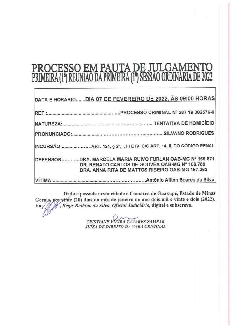 Comarca de Guaxupé publica Julgamento e Edital de Convocação de Júri, a ser realizado no dia 7 de fevereiro