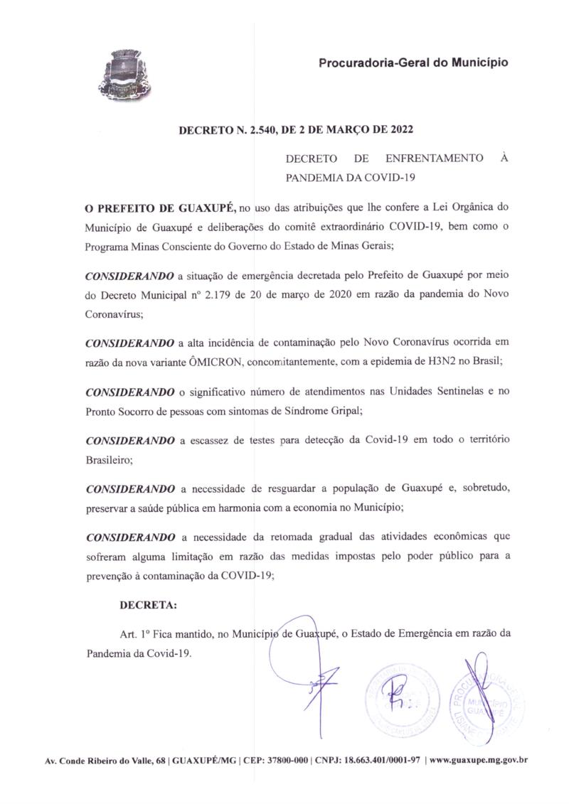 Prefeitura de Guaxupé publica novo Decreto de enfrentamento à Covid-19