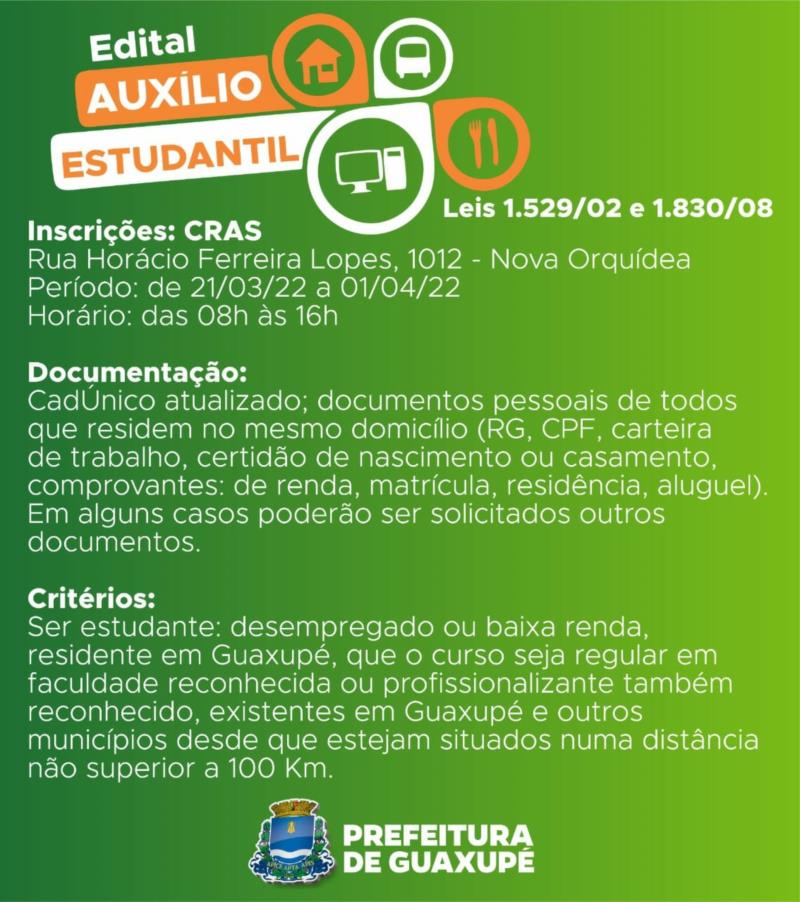 Em Guaxupé, estudantes desempregados ou de baixa renda poderão receber auxílio estudantil