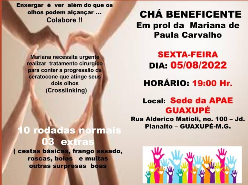 Chá beneficente em prol de tratamento ocular de adolescente guaxupeana acontecerá na sexta-feira, 5 de agosto