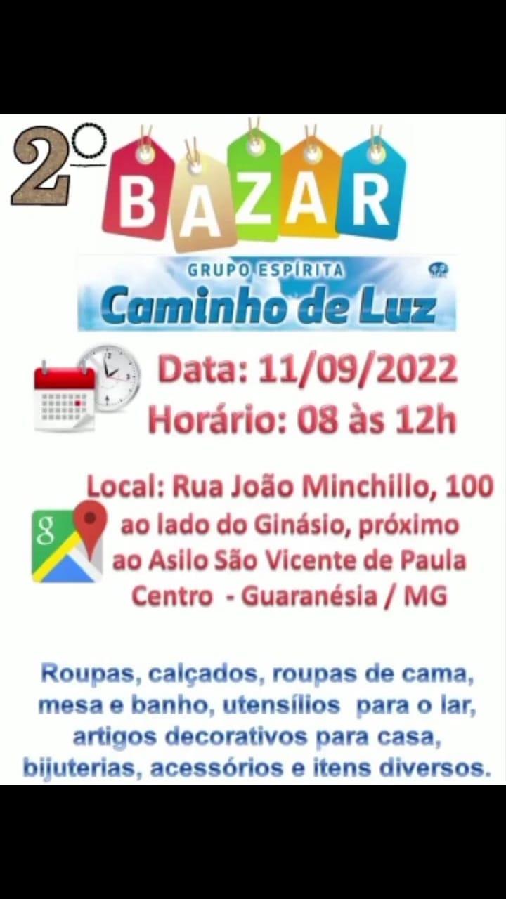 Grupo Espírita Caminho de Luz realizará bazar beneficente em Guaranésia neste domingo 