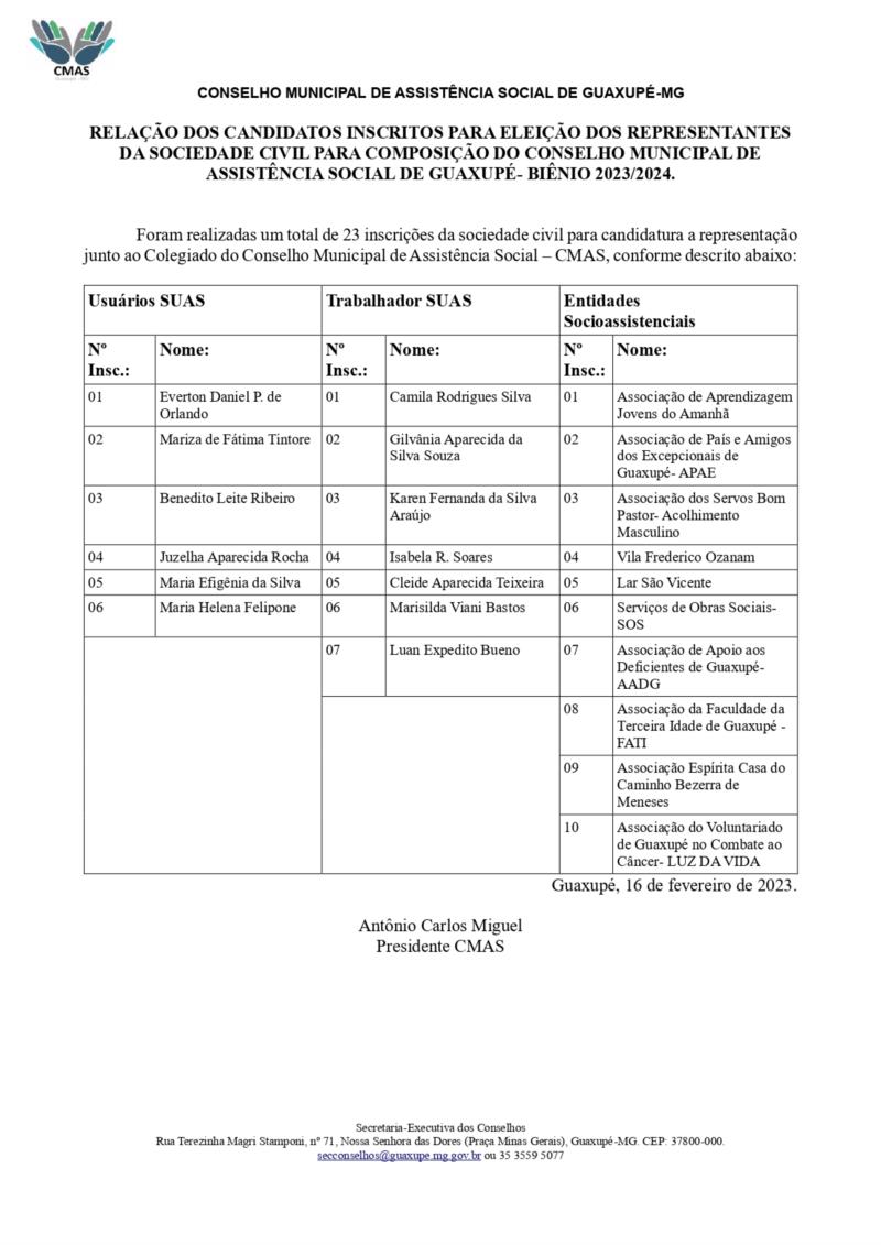 Será na próxima semana a eleição do Conselho Municipal de Assistência Social de Guaxupé 