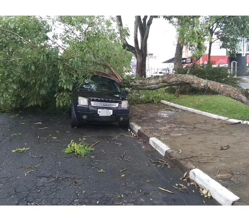 Vendaval seguido de chuva de granizo causa transtornos em vários bairros de Guaxupé 