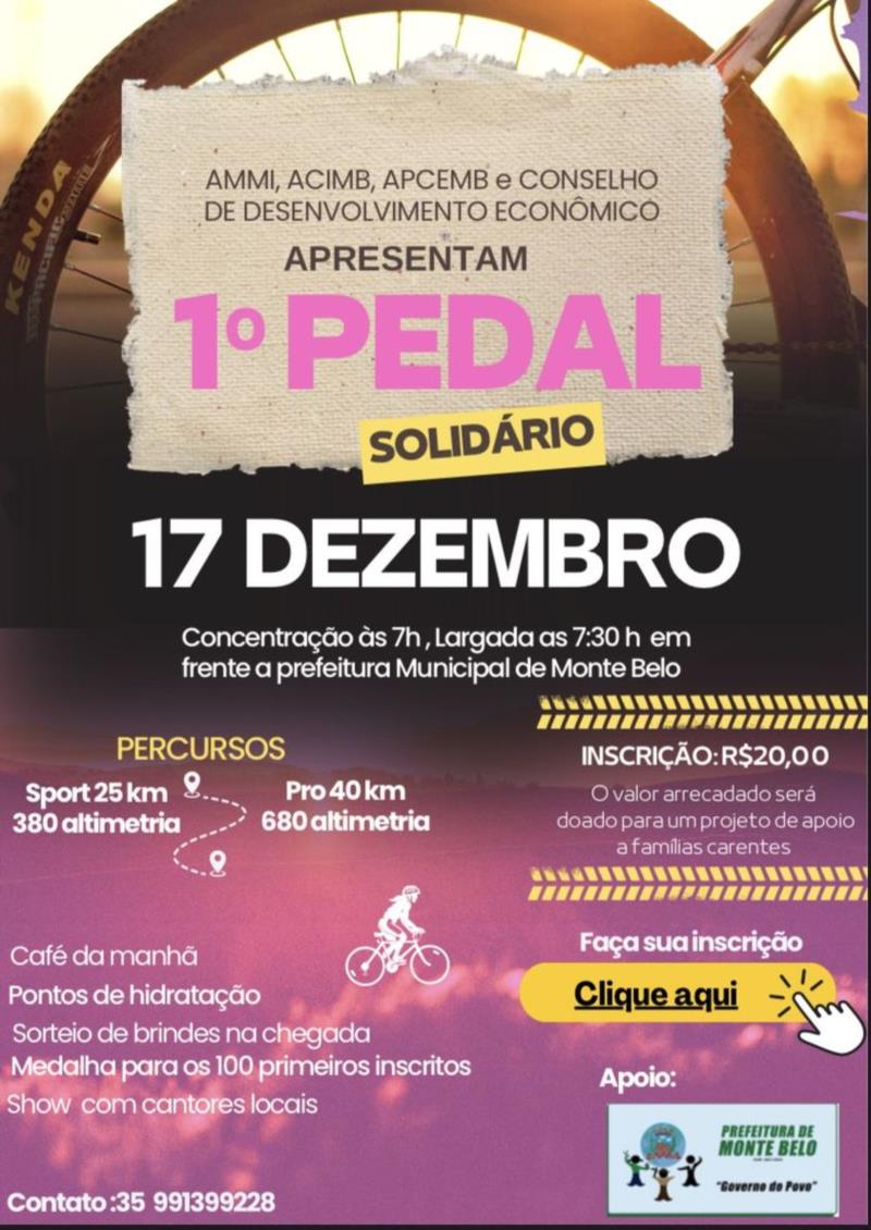 1º Pedal Solidário de Monte Belo será realizado no dia 17 de dezembro 