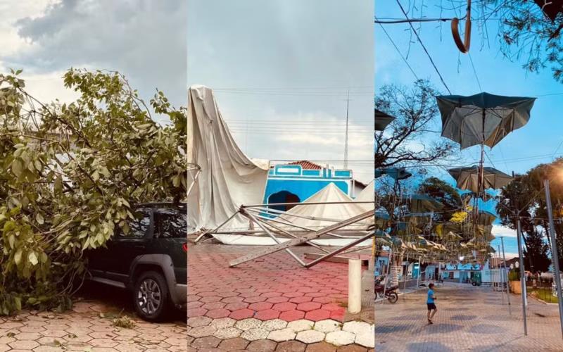 Chuva destrói decoração natalina e de festa de Congada em cidade do Sul de Minas 