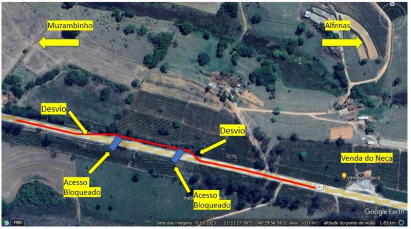 EPR Vias do Café informa desvio temporário no tráfego da BR-146, em Muzambinho