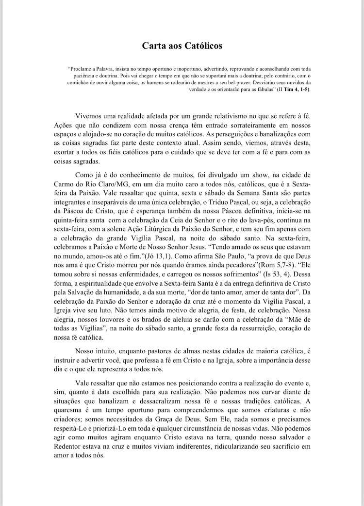 Padres da Diocese de Guaxupé emitem ‘Carta aos Católicos’ sobre a importância da Sexta-feira da Paixão