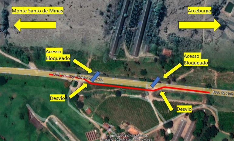 EPR Vias do Café informa desvio temporário no tráfego da CMG-491 em Monte Santo de Minas