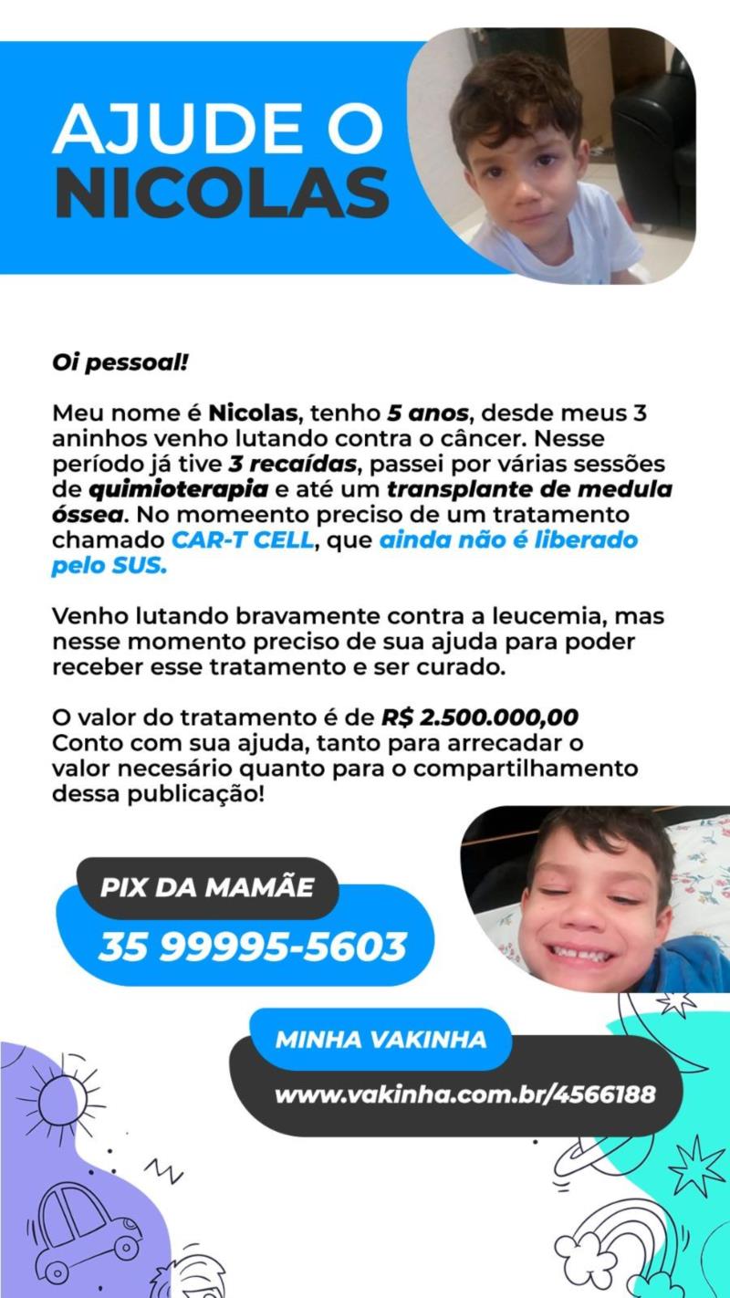 Em Guaxupé, família busca recursos na luta contra leucemia do menino Nicolas 