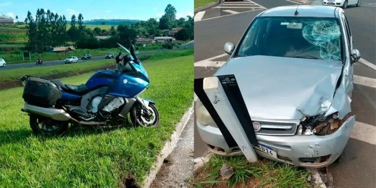 Motociclista de 66 anos não obedece a sinalização de parada obrigatória e colide com Palio na BR-491 