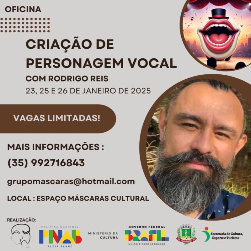 Teatro Máscara, de Guaranésia, terá curso de personagem vocal, estendido a atores, cantores, contadores e locutores